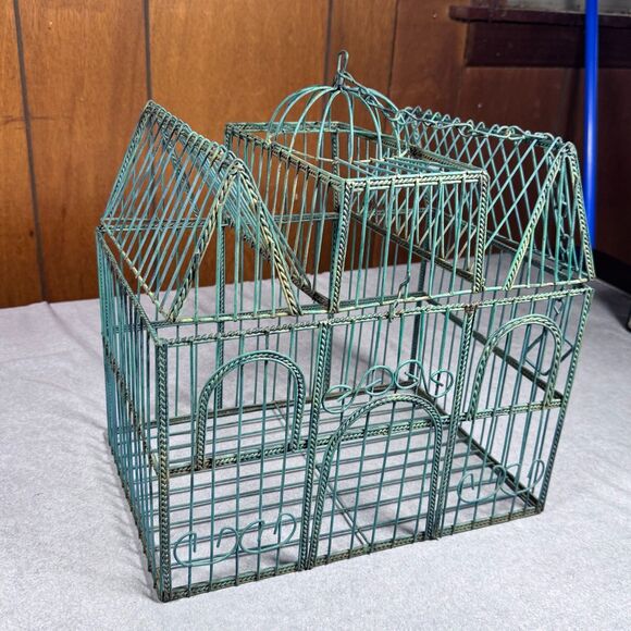 Unbranded Other - Vintage Green Wire Decorative Birdcage Triple Peak Victorian Style Garden Decor